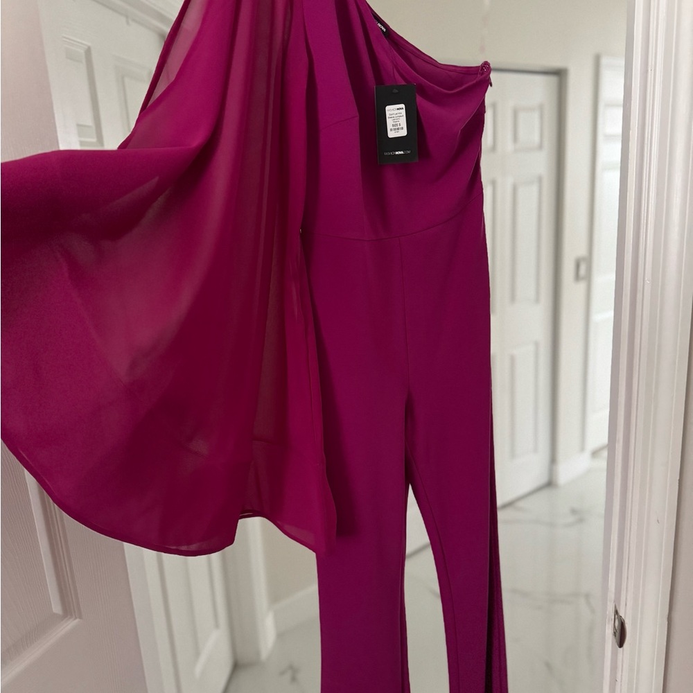 Elegant Magenta Jumpsuit with Sheer Arm